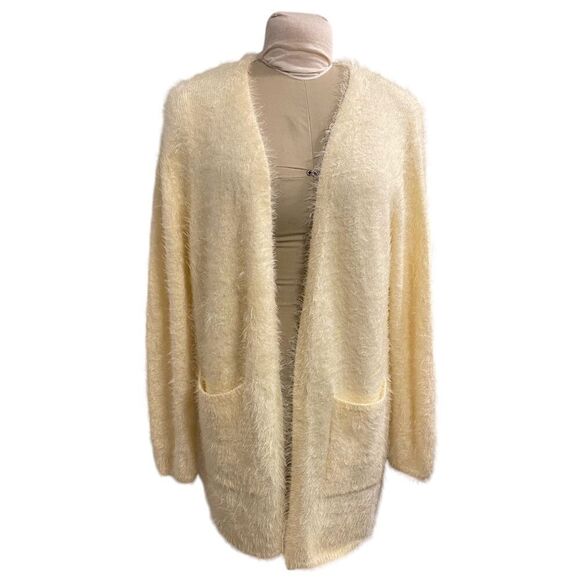 NWT Idem Ditto Open Cardigan Ivory Size L Front Pockets SOFT - Picture 1 of 12
